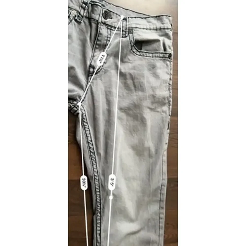 True Religion Rocco Relaxed Skinny Super T Grey Wash Jeans 38